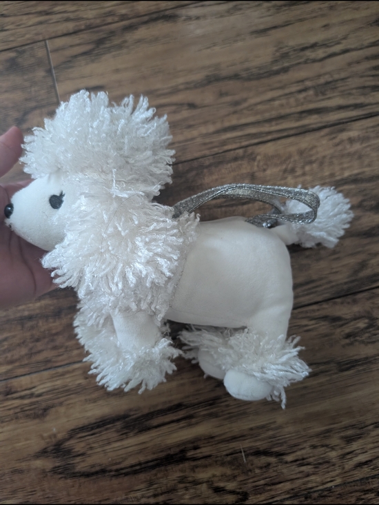💥3/$24 Gymboree White Plush Poodle Purse with Silver Bow - Picture 3 of 5